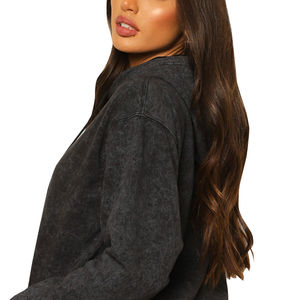 Sudadera con Lavado Ácido para Mujer, Venta Directa de Fábrica, Logotipo Bordado Personalizado, Sudadera con Lavado Ácido Lisa Teñida para Chicas, Transpirable - Product Image 5