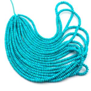 ลูกปัดเทอร์ควอยซ์ทรงรอนเดลล์จากแอริโซนา ลูกปัดเทอร์ควอยซ์ธรรมชาติ ขนาด 4-5 มม. ความยาว 16 นิ้ว ลูกปัดพลอยเทอร์ควอยซ์สีน้ำเงิน สำหรับทำเครื่องประดับ - Product Image 1