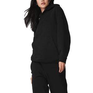 Sweat à capuche écologique en coton éponge français 100% pour femmes avec manches chauve-souris et badge-Vêtements décontractés d'hiver - Product Image 5