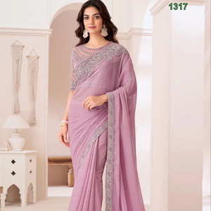 Saree en satin de soie de haute qualité avec chemisier fantaisie de style traditionnel indien pakistanais pour les fêtes de mariage pour les femmes - Product Image 1