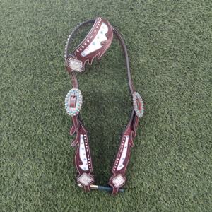 Conjunto de cuello de pecho y cabeza de una oreja pintado a mano occidental de cuero de vaca 100% hecho a mano de alta calidad con fabricante de cuentas - Product Image 2