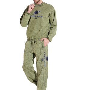 Conjunto de Sudadera con Capucha y Pantalón Largo para Hombre, Estilo Desgastado con Parches Bordados, Lavado Ácido, Alta Calidad, Venta al por Mayor - Product Image 4