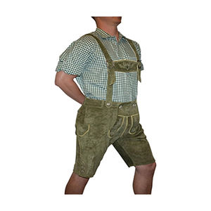 Pantalones cortos de cuero bávaro para hombre de mezclilla verde antiarrugas Oktoberfest Lederhosen con logotipos vintage XS a 6XL Conjunto de estilo informal - Product Image 5