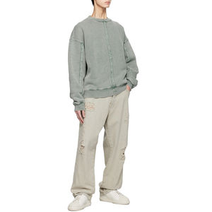 Sweat-shirt à capuche pour homme en molleton français vintage de haute qualité, à épaules tombantes, avec des franges lavées, surdimensionné, patchwork - Product Image 4