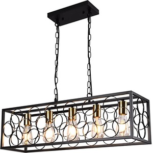 Most Selling Product Metal Black Hanging <b>5</b> Ceiling <b>Light</b> Fixture <b>Chandelier</b> Banquet Pendant for Foyer Living Room Bedroom - Product Image 2