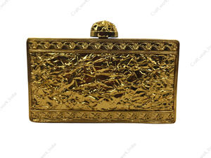 Handcrafted <b>Gold</b> Metal <b>Clutch</b> with Mother of Pearl and Crystal Panel Luxury Designer Evening Statement Bag Handbag for women - Product Image 3