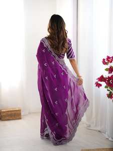 Latest HENIXA CREATION <b>Women</b> Fancy Party Wear <b>Saree</b> Beautiful Sequence Work Traditional Design SP-13-PURPLE <b>for</b> Wedding Diwali - Product Image 5