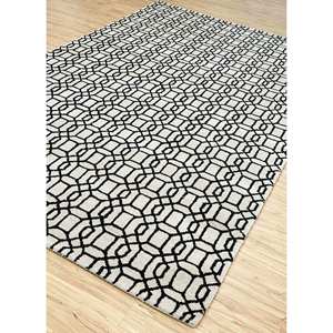Tapis en laine et viscose gris et noir, tufté à la main, motif géométrique pour usage domestique - Taq-200 - Product Image 2