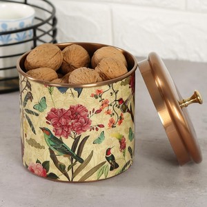 Luxury Quality Steel Small Cylindrical <b>Cookies</b> Container Enameled <b>Jar</b> with Copper Plated Lid for Home and Kitchen Use - Product Image 2