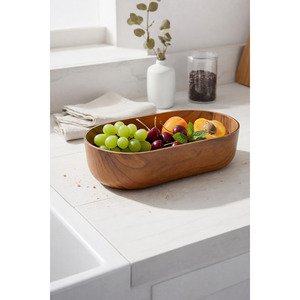 Stylish and Functional <b>Large</b> Oval Plastic Bread & Fruit <b>Basket</b> with Acacia Tree Design Natural Kitchen Bread Box - Product Image 3