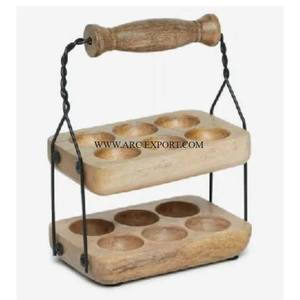 Ustensiles de cuisine en bois naturel Étagère de rangement pour œufs à 2 niveaux Table décorative en bois et en fer Étagère à œufs de luxe la plus vendue par le fabricant - Product Image 1
