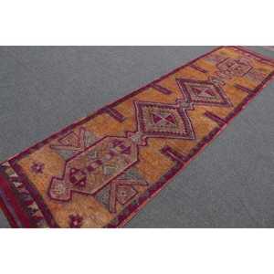 พรมวินเทจขนาด 3x11.5 ฟุต, พรมตุรกี, พรมโมร็อกโกสีแดงเฮอร์กี - Product Image 2