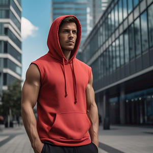 Entraînement sans manches à capuche hommes Slim Fit 100% coton Polyester pull sans manches capuche débardeur hommes - Product Image 6