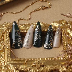 Rococó 18 profesional de lujo 3D en relieve pegatinas de uñas diseño de hoja de llama en hoja de oro plata estilo de decoración de punto de Corea - Product Image 3