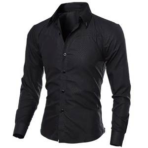 Camisa informal de negocios de Color sólido de manga larga a la moda para hombre, cómoda, suave, tela de franela, estampado, botón de solapa para primavera - Product Image 3