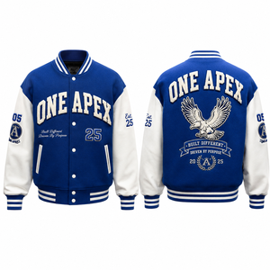 Custom Women's Blue Varsity <b>Jacket</b> Wool Body <b>Leather</b> Sleeves Chenille Embroidery Letterman Baseball <b>Jacket</b> OEM ODM - Product Image 2