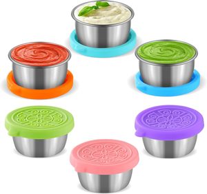 Koleksi hadiah 6-Pack 1.6 OZ wadah bumbu saus Salad baja tahan karat tutup silikon penjaga kesegaran terbuka - Product Image 1