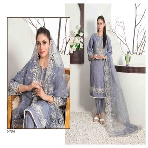 Conjunto pesado de 3 piezas para mujer 2024, camisa de Organza cosida, pantalón bordado de viscosa Dupatta, ropa India pakistaní Pakistán - Product Image 1
