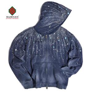 Sweat à capuche d'hiver en coton 100% respirant, imperméable, anti-rides, avec strass étoilés, pull cosmique - Product Image 2