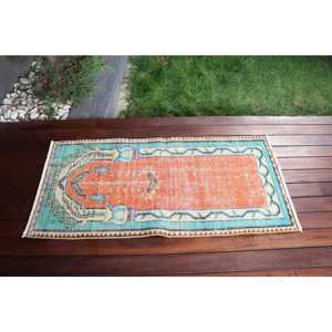 Tapis turc 2,1 x 4,4 pieds, petit tapis vintage, tapis abstrait orange - Product Image 3