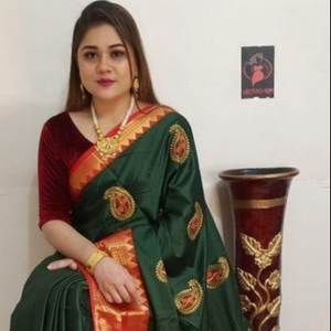 Sarouel en soie de coton pur dans un Design exclusif de bordure avec broderie, Blouse de travail de couleur contrastante - Product Image 1