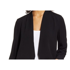 เสื้อเบลเซอร์เปิดด้านหน้าขนาดกลาง สีดำ ผ้าทอลายฮาโลเจน ตัดเย็บแบบยาว พร้อมตกแต่งกระดุมและลายปัก - Product Image 2