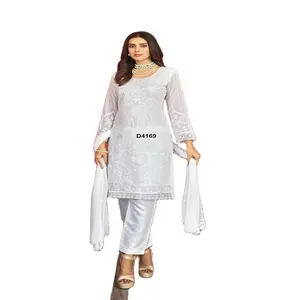 Лидер продаж, шелковая вышитая белая сальвар камиз для женщин с Dupatta, одежда для свадебной вечеринки, комплект для девочек, Этническая одежда