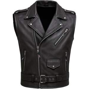 Wholesale Custom Logo <b>Mens</b> Blank Leather Motorbike <b>Vest</b> Zipper Design High Quality Breathable Winter Leather Jacket - Product Image 5
