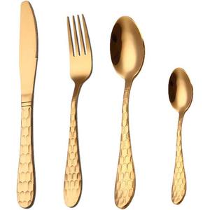 Cubiertos de acero inoxidable dorado con acabado de espejo dorado, mango de bambú grueso, diseño elegante - Product Image 6