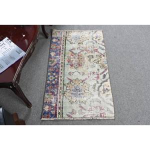 Alfombra de lana turca vintage de 2x3,3 pies, tejido plano de retales de estilo clásico beige y azul con respaldo de látex para decoración para sala de estar - Product Image 1