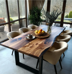 Mesa de Comedor Cuadrada Personalizada de Madera de Nogal Maciza con Borde Natural, Diseño Rústico Moderno para Hotel y Hogar - Product Image 2