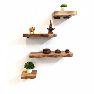 Estantes flotantes de madera con borde vivo rústico, paquete de 4 curvas suaves, decoración de pared orgánica moderna, pantalla versátil para plantas y arte - Product Image 1