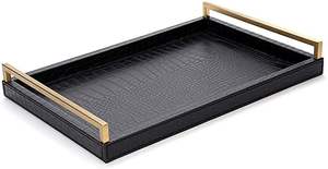 Bandeja de servicio de cuero redonda hecha a mano de calidad superior para una elegante decoración de mesa de centro y elementos esenciales de cocina modernos para el hogar - Product Image 5