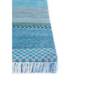 Alfombra Manchaha Lub-20 Azul, Tejida a Mano con Lana y Seda, Diseño Geométrico Abstracto para el Hogar, Rectangular, para Pasillo, Habitación, Estilo Patchwork - Product Image 4