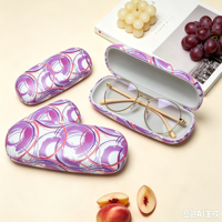 Étui rigide pour lunettes de soleil et de lecture en cuir PU avec impression de motifs géométriques abstraits personnalisés et charnière à ressort