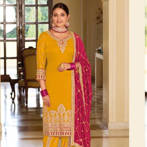 ชุดคุर्ติงานปักผ้าไหมพรีเมียมแบบใหม่ล่าสุดสำหรับงานปาร์ตี้ พร้อมกางเกงโดตีและผ้าคลุมไหล่ - Product Image 1