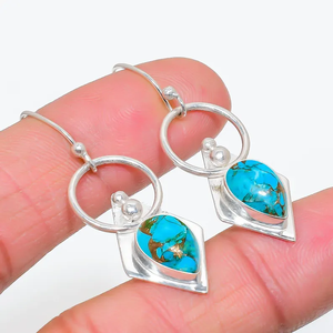 Pendientes artesanales de cobre azul turquesa 925 plata esterlina Boho gota colgante declaración joyería al por mayor precio de fábrica - Product Image 3