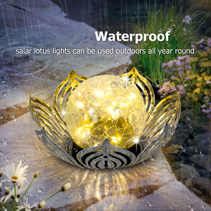 Kim loại sen ánh sáng LED Crackle Glass cut out <span class=keywords><strong>Flower</strong></span> Patio bước cỏ trang trí nội thất năng lượng mặt trời trang trí sân vườn - Product Image 5