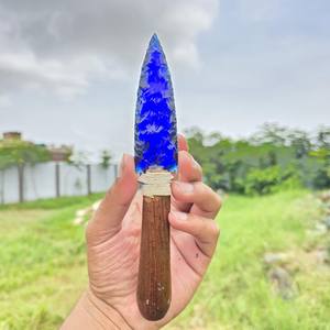 Blue Obsidian Gemstone <b>Carved</b> Arrowhead <b>Knife</b> Handmade Premium Quality Portable Altar Home Decor Khambhat India Muntaha Agate - Product Image 6
