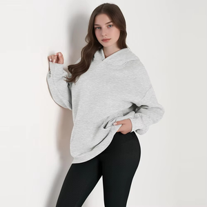 Femmes couleur unie à manches longues sport pull à capuche capuche surdimensionné grande poche Logo personnalisé lavage à l'acide Technique Badge avant - Product Image 4