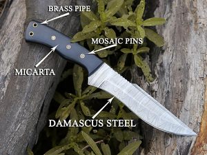 Premium B2B wholesale buyers retailers Handmade Damascus Steel Knife with <b>Black</b> Handle & Leather Sheath Customizable Design - Product Image 3
