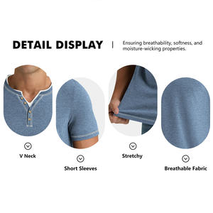 <b>Mens</b> <b>Henley</b> T-<b>Shirt</b> Short Sleeve Summer Casual Wear Soft Cotton Fabric Comfortable Fit Daily Outfit Custom OEM Available 2025 - Product Image 5
