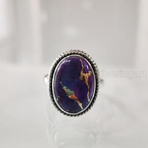 Bague Femme Naturel Violet Cuivre Turquoise Pierre Précieuse Décembre Pierre De Naissance Simple Bande Bijoux Faits À La Main Bague En Argent Sterling 925 - Product Image 1