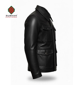 Veste en cuir noir pour homme, faite à la main, effet croco |   Style Safari Field Moto |   Veste en peau de mouton véritable | Cadeau pour lui - Product Image 6