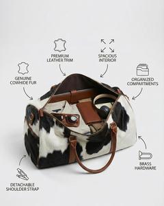 Sac de voyage en cuir de vachette avec poignées en cuir et fermeture éclair, style week-end - Product Image 2