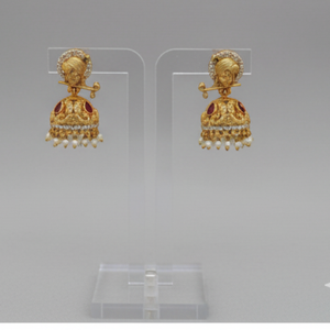 Boucles d'oreilles de bijoux de temple en or mat royal Boucles d'oreilles ethniques indiennes exquises parfaites pour les mariages nuptiaux et les festivals - Product Image 2