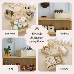 Juego de 3 Cestas de Mimbre Onduladas Tejidas a Mano, Cestas de Almacenamiento Hechas a Mano, Ratán Natural, Modernas, Multifuncionales, Hechas en Vietnam - Product Image 6