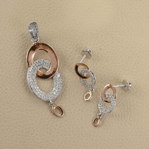 <b>Solid</b> 14k White <b>Gold</b> <b>Pendant</b> Earrings Set Pave Diamond Jewelry Earrings <b>Pendant</b> Jewelry Gift for Her New Design Top Quality Set - Product Image 1