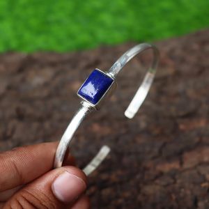 925 plata esterlina Natural excelente calidad lapislázuli piedra preciosa hecha a mano diseñador brazalete ajustable para mujeres personalizado - Product Image 5