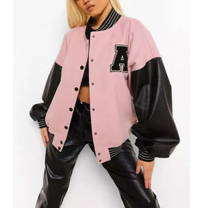 Nueva chaqueta personalizada de retazos de cuero real con mangas bordadas y logotipo, superventas, transpirable, Varsity Letterman para mujer - Product Image 6